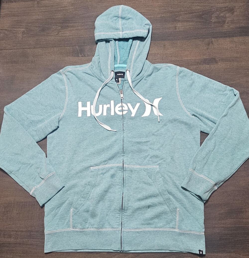 Men’s Teal Hurley full-zip hoodie, with drawstring & kangaroo pockets - Size Med